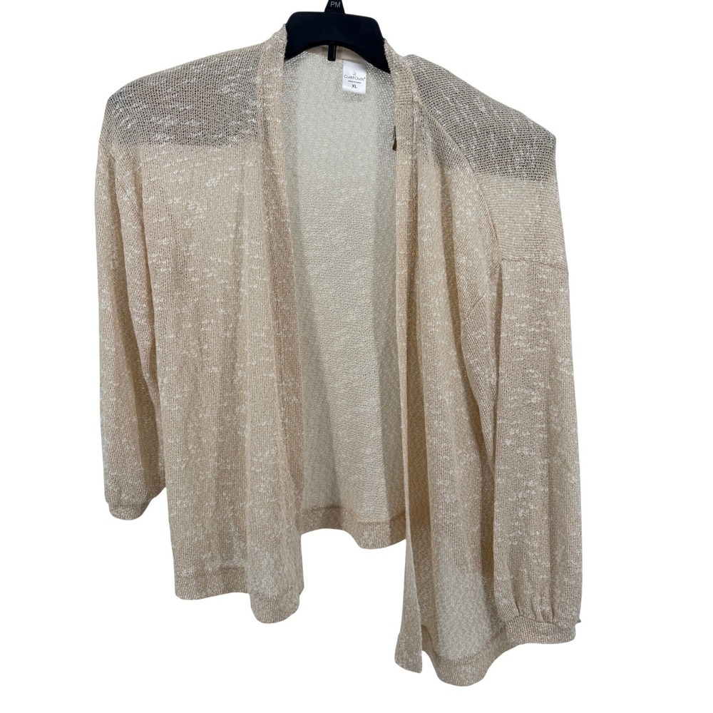 Cuddl Duds Cardigan‎ Womens XL Beige Marled Open Front Lightweight Knit Layering